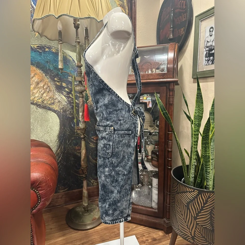 Jeanerlor Blue Acid Wash Denim Overalls Apron